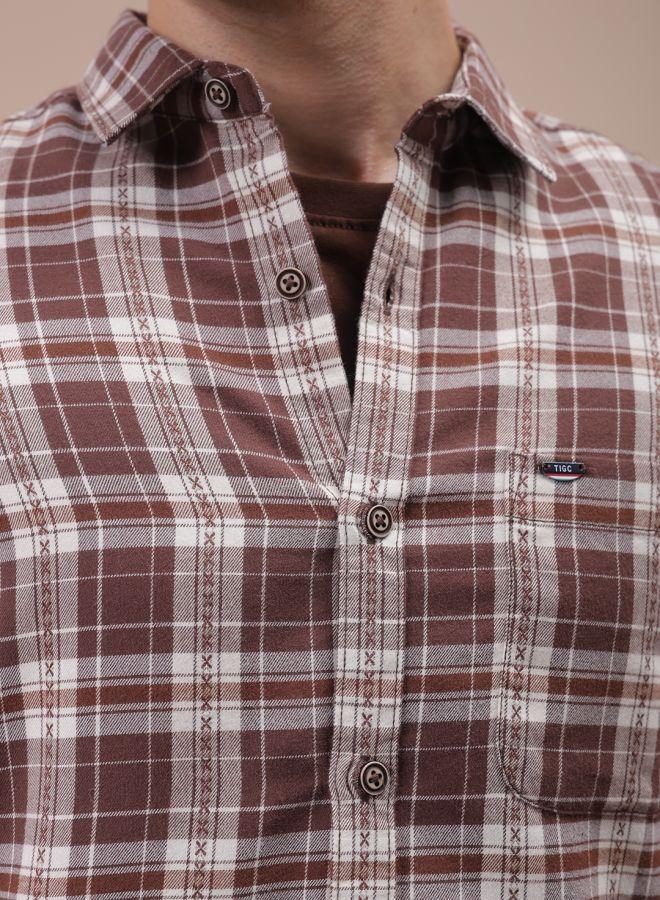 Men Slim Fit Checkered Full Sleeves Cutaway Collar Casual Shirt