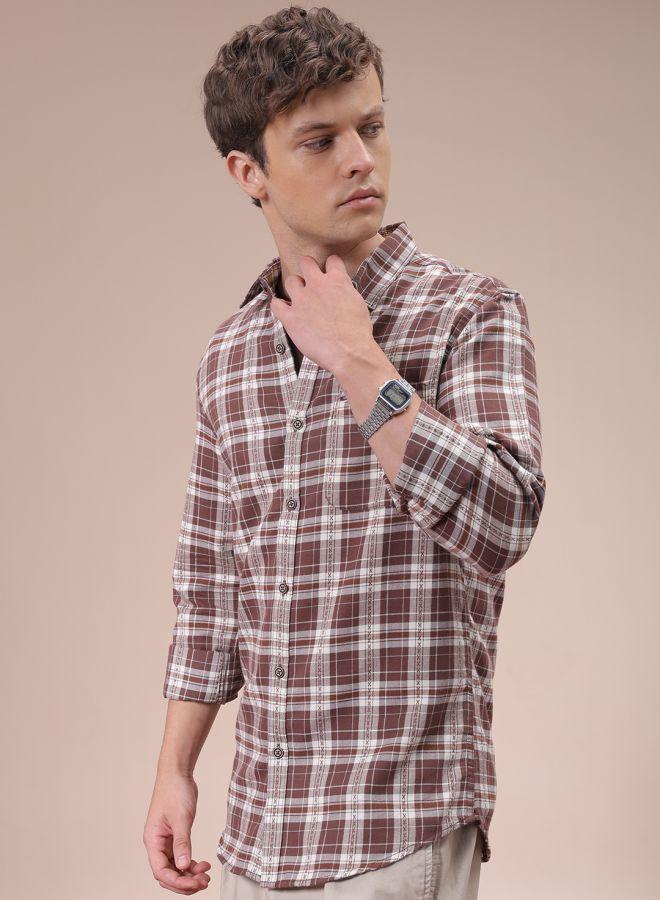 Men Slim Fit Checkered Full Sleeves Cutaway Collar Casual Shirt