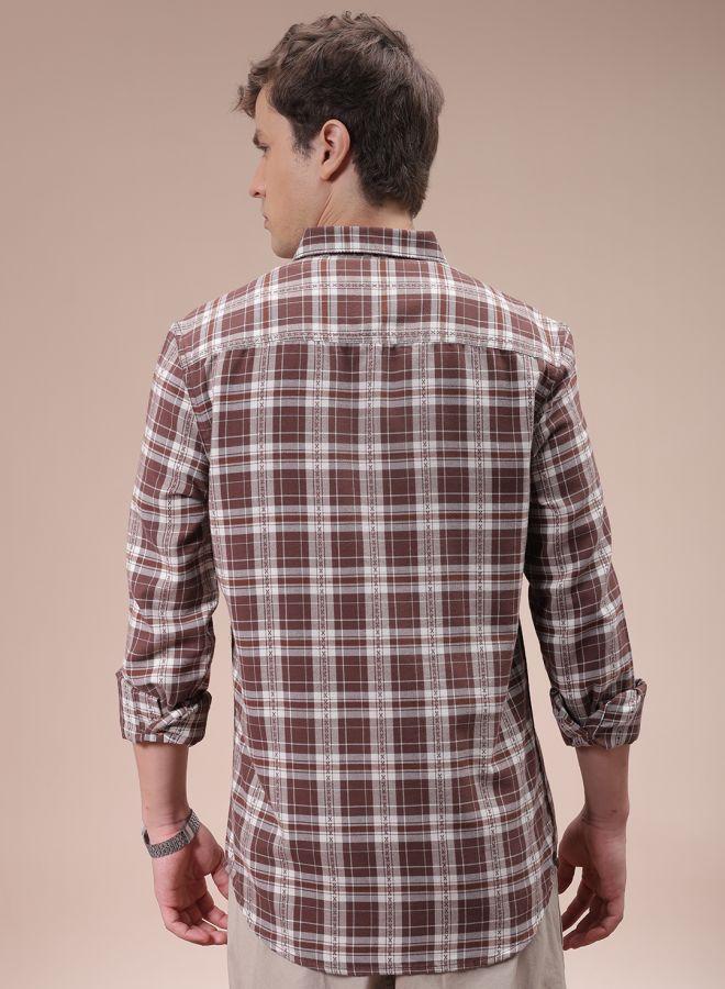 Men Slim Fit Checkered Full Sleeves Cutaway Collar Casual Shirt