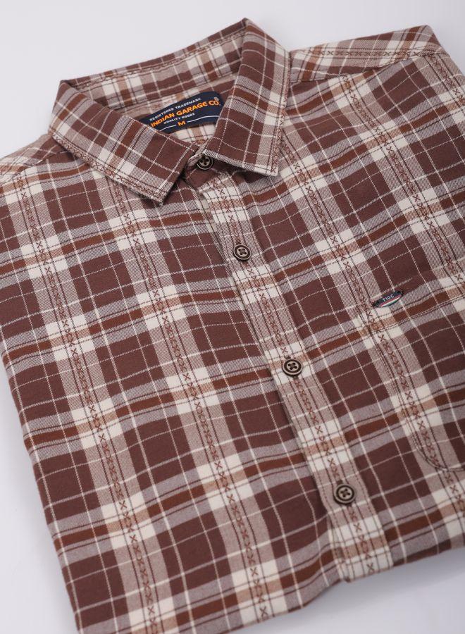 Men Slim Fit Checkered Full Sleeves Cutaway Collar Casual Shirt