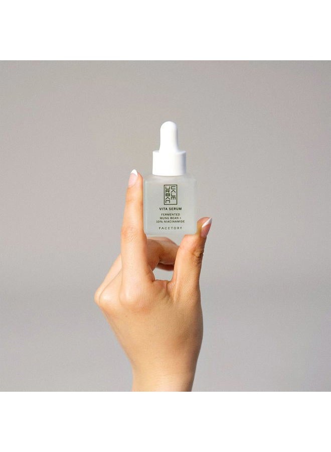 FACETORY Urban Calm Hydrating Vita Serum Mini Travel Size 15 ml - Glow Boosting Facial Serum with Fermented Mung Bean and 10% Niacinamide for Fine Lines & Wrinkles - Smoothing and Calming Fermented Serum - Image 4