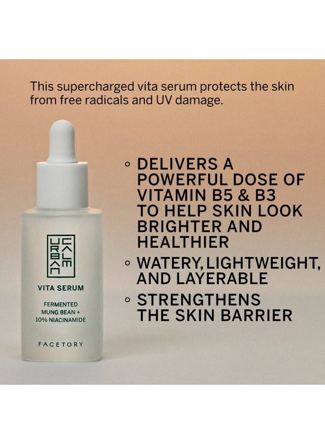 FACETORY Urban Calm Hydrating Vita Serum Mini Travel Size 15 ml - Glow Boosting Facial Serum with Fermented Mung Bean and 10% Niacinamide for Fine Lines & Wrinkles - Smoothing and Calming Fermented Serum - Image 3