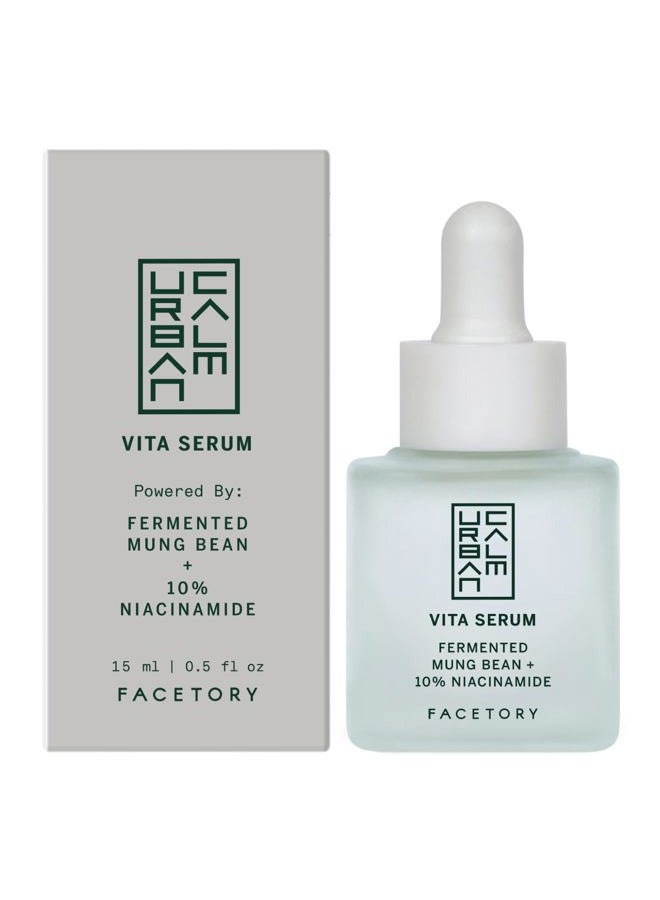 FACETORY Urban Calm Hydrating Vita Serum Mini Travel Size 15 ml - Glow Boosting Facial Serum with Fermented Mung Bean and 10% Niacinamide for Fine Lines & Wrinkles - Smoothing and Calming Fermented Serum - Image 1