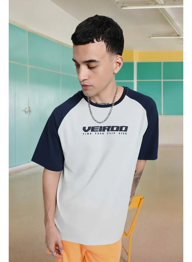 فيردو Veirdo® 100% Pure Cotton Round Neck Cool Front Chest Typographic Logo Printed Raglan Sleeve T-Shirt for Men & Boys