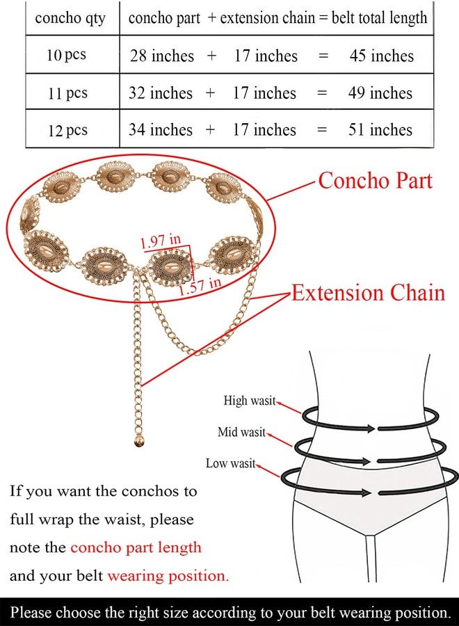 TOPACC Western Metal Oval Concho Belts for Women Cowgirl Boho Gold Chain Belt for Dresses Jeans Country Concert Outfit - Image 2