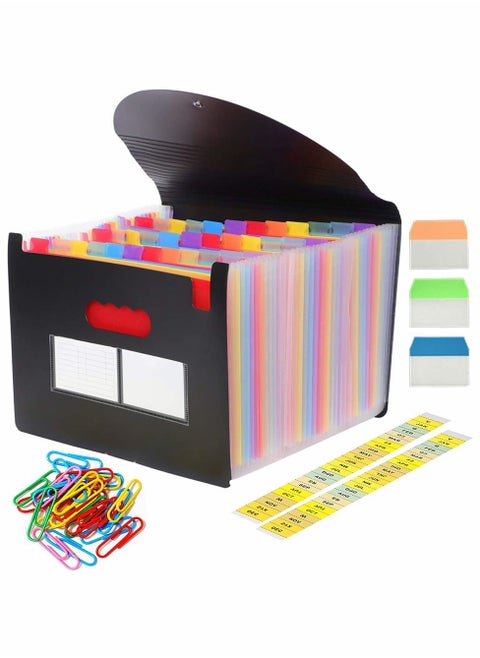 36 Pocket Expanding File Folder, Premium Monthly Document Organizer, Accordian File Folder Organizer, Accordion Folder, Letter A4 Paper Document Storage Organizer with Colored Tabs and Paper Clips