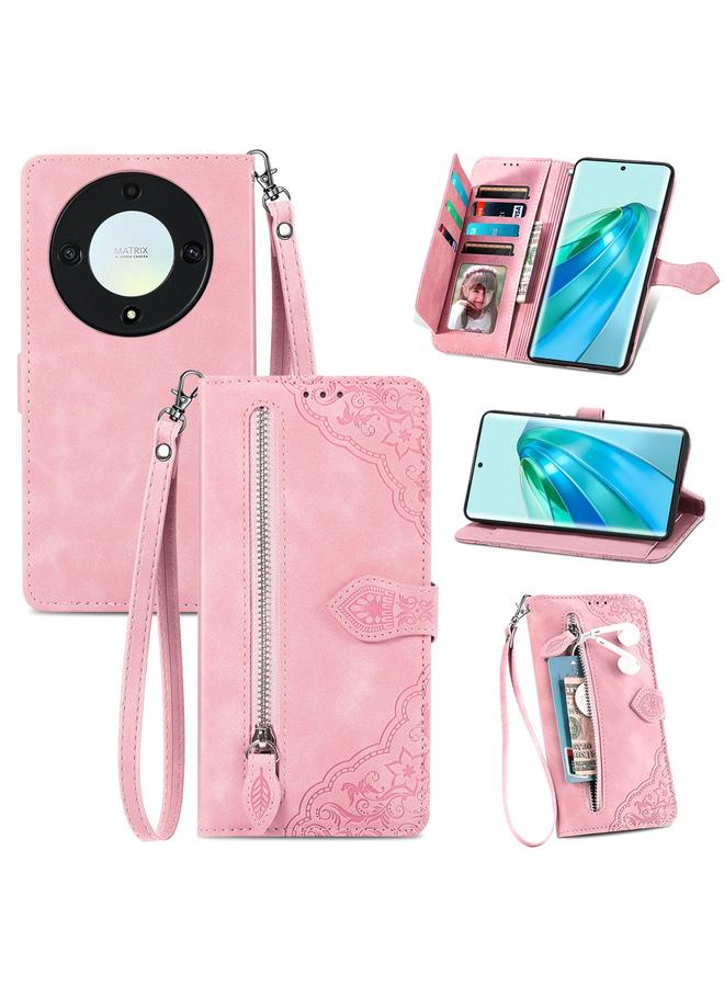 S-TOP Case For Honor X40 Embossed Flower Zipper Leather Phone Case - Image 1