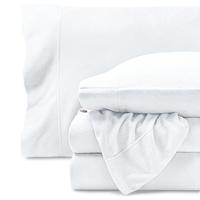 SUPER SOFT FLEECE SHEET SET QUEEN SIZE EXTRA PLUSH POLAR FLEECE NOPILLING BED SHEETS ALL SEASON COZY WARMTH QUEEN WHITE