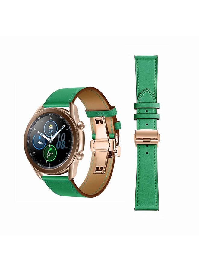 Perfii Genuine Leather Replacement Band for Samsung Galaxy Watch3 45mm Green - Image 1