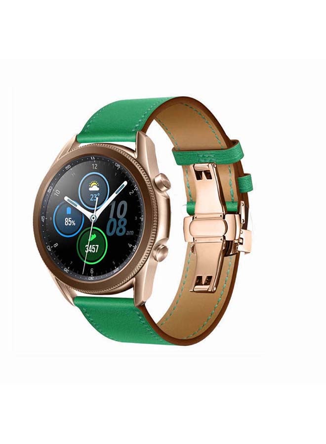 Perfii Genuine Leather Replacement Band for Samsung Galaxy Watch3 45mm Green - Image 2
