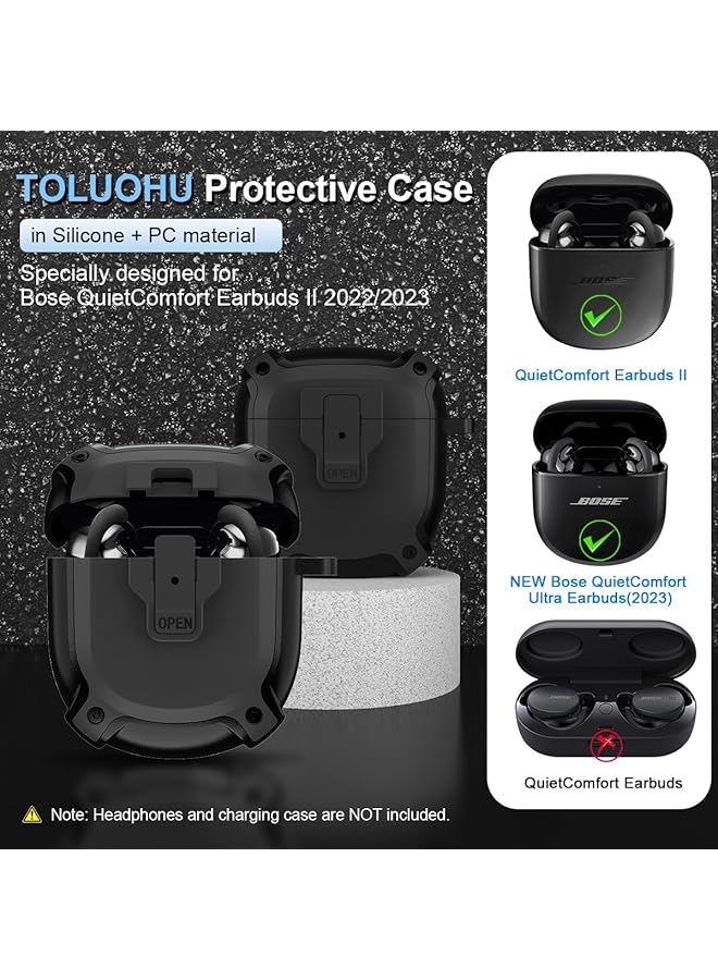 erorex Shockproof Protective Case For Bose Quietcomfort Earbuds Ii 2022 And Quietcomfort Ultra Earbuds 2023 Bose Earbuds 2 Case Cover With Carabiner And Lanyard Durable Accessories Black - Image 2