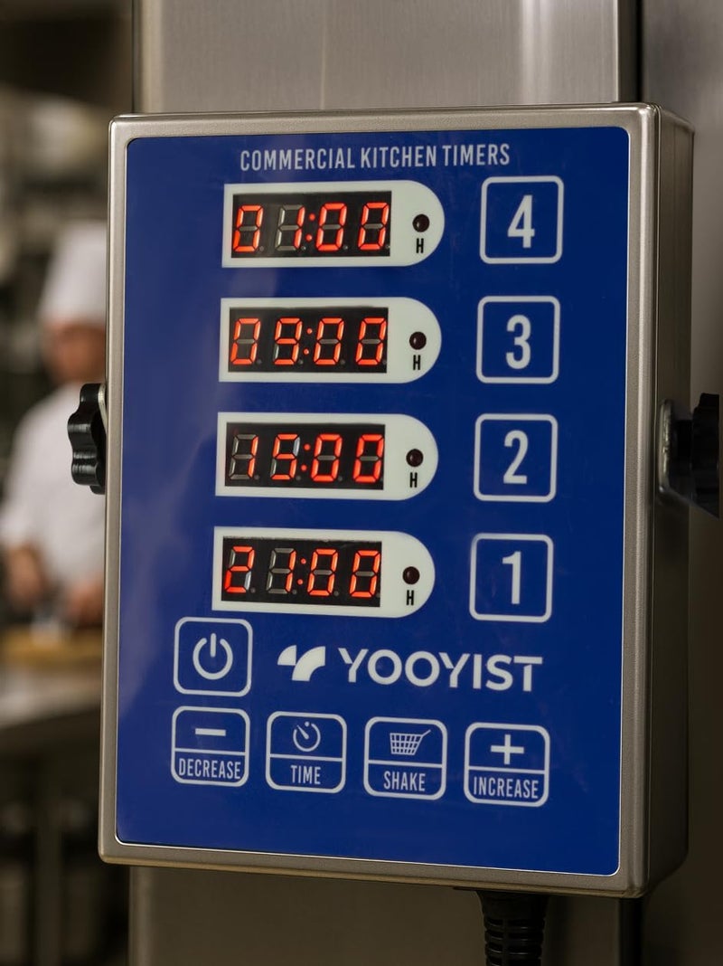 YOOYIST مؤقتات مطبخية تجارية ذات 4 قنوات رقمية للمطاعم، متعددة الوظائف، مصنوعة من الفولاذ المقاوم للصدأ، مزودة بإنذار عالي الصوت، مناسبة لاستخدامها في عربات الطعام أثناء الطهي. - Image 2