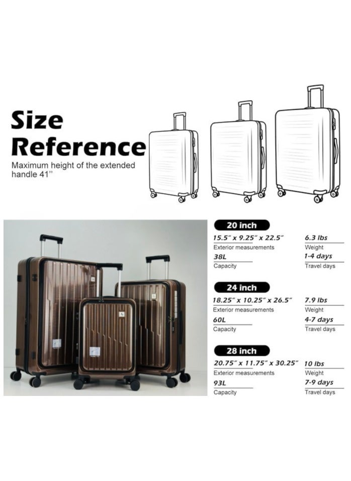 SAW & SEE Premium PC Unbreakable Front opening Hard Shell Luggage Set – 3-Piece Suitcase Set, Lightweight with Expandable upto 25 Percent Extra storage Trolley Bags with 4 double Spinner Wheels, TSA Approved Lock and Durable Travel Suitcases– 12 Kg, 23 Kg, 35 Kg - 20" / 24" / 28" – DARK BROWN  - Image 2