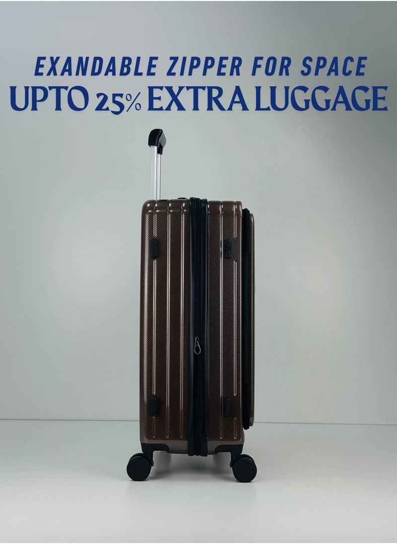 SAW & SEE Premium PC Unbreakable Front opening Hard Shell Luggage Set – 3-Piece Suitcase Set, Lightweight with Expandable upto 25 Percent Extra storage Trolley Bags with 4 double Spinner Wheels, TSA Approved Lock and Durable Travel Suitcases– 12 Kg, 23 Kg, 35 Kg - 20" / 24" / 28" – DARK BROWN  - Image 4