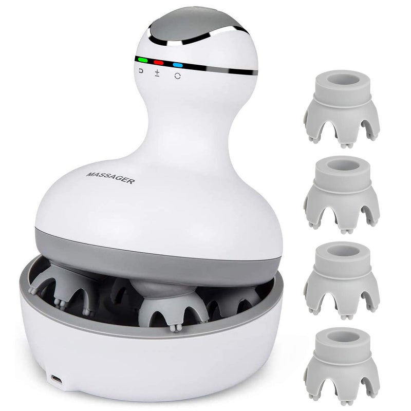 cotsoco Electric Scalp Head Back Massager Cordless Hair Massage Waterproof Head Massager with 4 Heads 84 Nodes for Hair Growth Stress Relief Deep Clean Gifts for Mom White