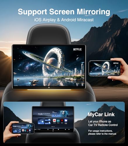 AINAVI 15.6inch Android 13 Headrest Monitor Car TV Touchscreen Entertainment System for Backseat,Support Phone Wireless Mirroring Sync Screen HDMI Bluetooth USB SD 4K Video Playback (2G+32G(2PCS)) - Image 2