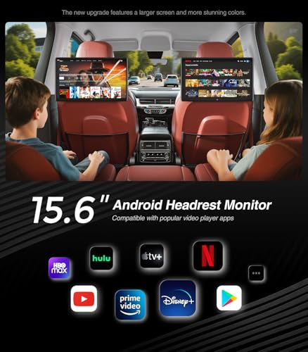 AINAVI 15.6inch Android 13 Headrest Monitor Car TV Touchscreen Entertainment System for Backseat,Support Phone Wireless Mirroring Sync Screen HDMI Bluetooth USB SD 4K Video Playback (2G+32G(2PCS)) - Image 5