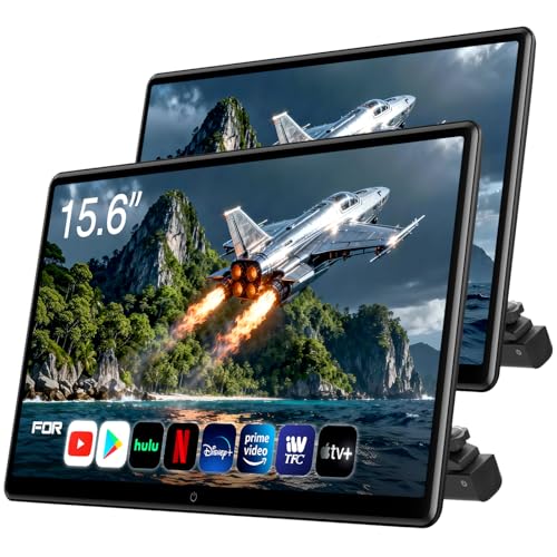 AINAVI 15.6inch Android 13 Headrest Monitor Car TV Touchscreen Entertainment System for Backseat,Support Phone Wireless Mirroring Sync Screen HDMI Bluetooth USB SD 4K Video Playback (2G+32G(2PCS)) - Image 1