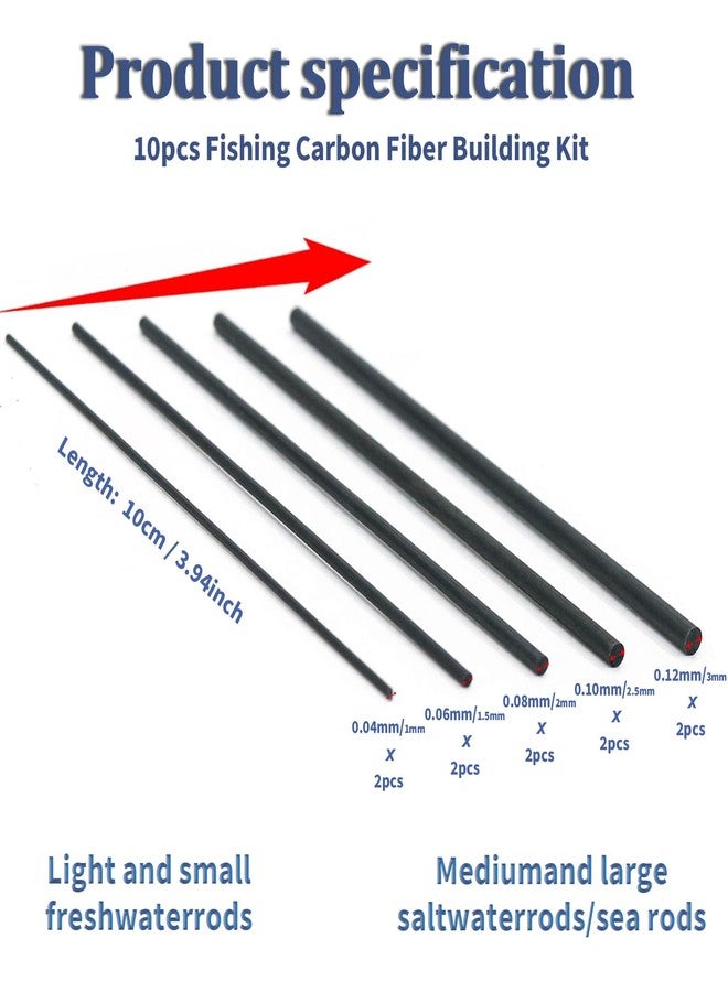 FishTrip Fishing Rod Repair Kit Complete,10pcs Carbon Fiber Sticks with 5pcs Sandpaper, Pole Building Kit for Saltwater Freshwater Spinning Casting Rod (Small Size) - Image 3