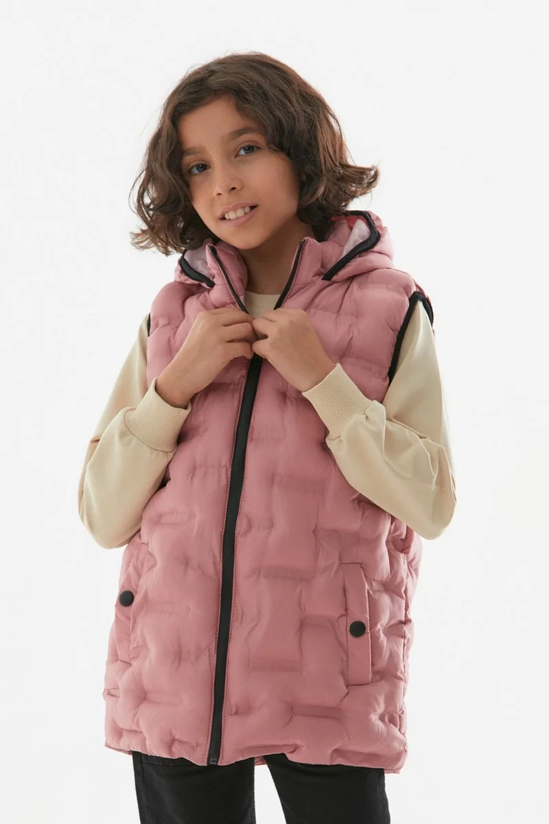 فولامودا Hooded Unisex Children's Puffer Vest with Pocket Snaps