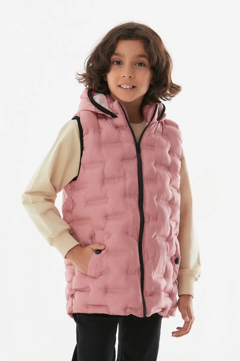 فولامودا Hooded Unisex Children's Puffer Vest with Pocket Snaps