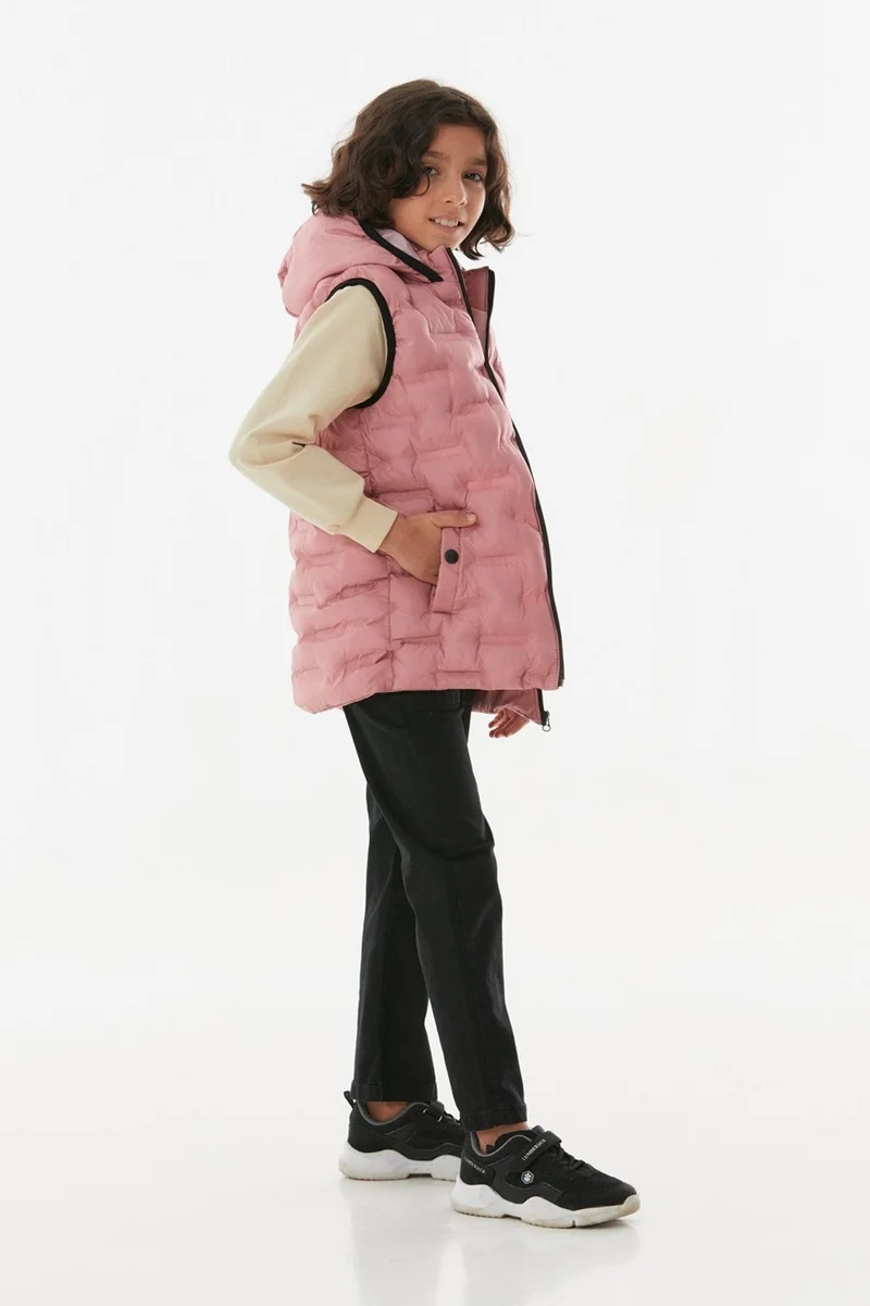 فولامودا Hooded Unisex Children's Puffer Vest with Pocket Snaps