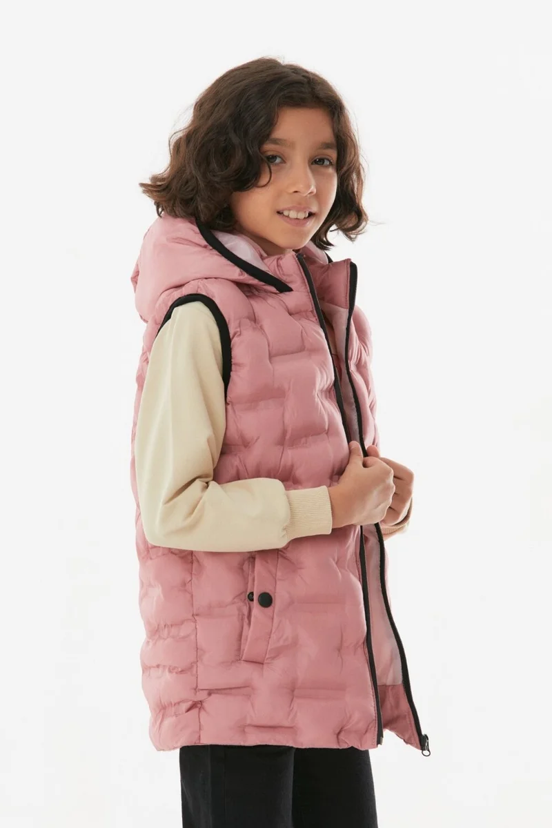 فولامودا Hooded Unisex Children's Puffer Vest with Pocket Snaps