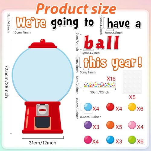 Naozinebi Gumball Machine Bulletin Board Set Colorful Bubble Gumballs Bulletin Board Bubble Gumball Cutouts for Back to School Welcome Candy Theme Classroom Educational Learning Activities Decoration - Image 3