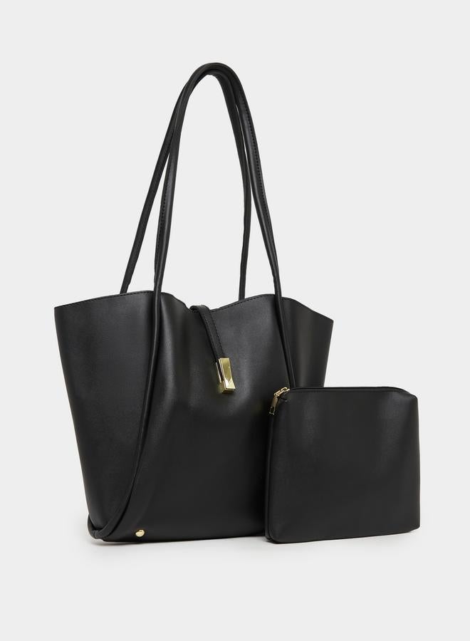 ستايلي حقيبة كتف بلمسة ذهبية بمقبض مزدوج وحقيبة صغيرة - Image 1