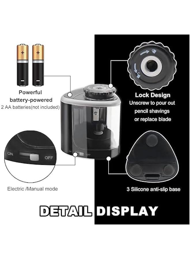 Battery Pencil sharpeners for Colored Pencils, Portable Electric Pencil Sharpener for #2 No.2 HB Pencils (6-8mm), Battery Operated sharpeners for Artist Classroom School Work Office -Black - Image 5