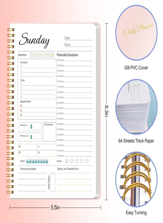 KAICN Daily Weekly Planner with Hourly Schedules, To Do List, Daily Planner for Office and Personal Organizer - Flexible PVC Cover, 5.5" X 8.5", pink - Image 2