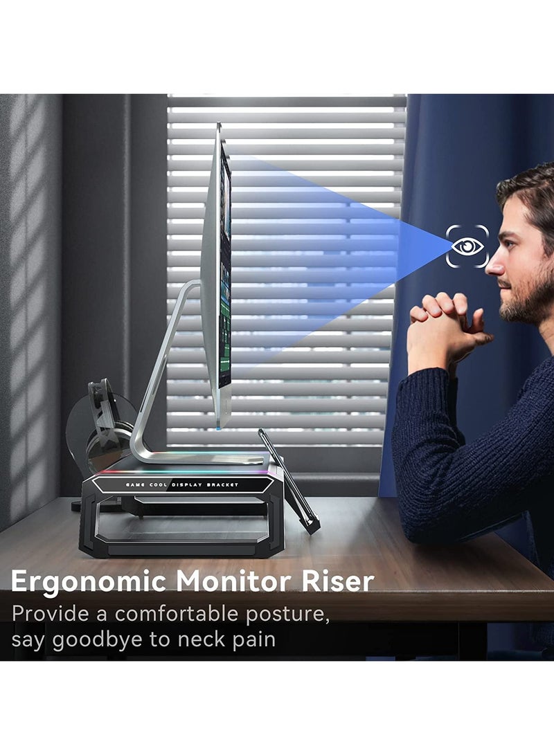 erorex Computer Monitor Stand Riser RGB Gaming Lights with 4 USB 3.0 HUB Docking Station, Foldable PC Screen Tabletop Risers, Storage Organizer Drawer and Phone Holder - Image 4