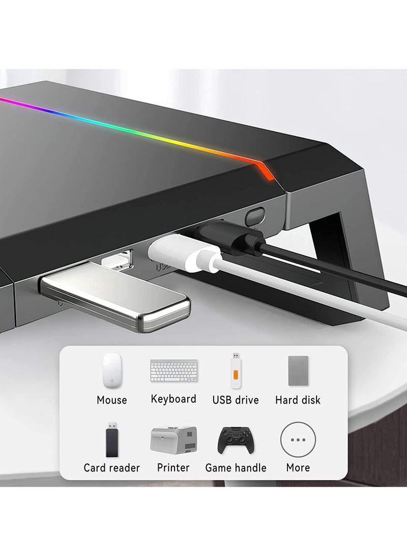 erorex Computer Monitor Stand Riser RGB Gaming Lights with 4 USB 3.0 HUB Docking Station, Foldable PC Screen Tabletop Risers, Storage Organizer Drawer and Phone Holder - Image 5