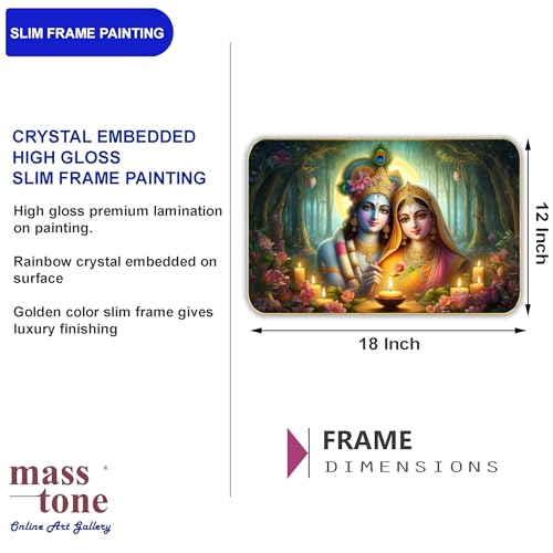 Masstone Radha Krishna Crystal Embedded High Gloss Wall Painting, Golden Slim Frame, 45x30 Cm Wall Art for Living Room, Bedroom, Office & Home Décor (CRG32) - Image 3