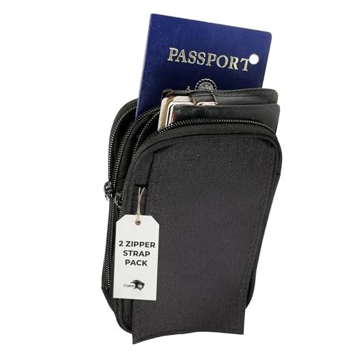 Clakit XL Strap Pack Travel Pouch, Double Zipper Passport Holder - Multi Pocket Organizer Cellphone Pouch with Clip, Backpack Accessories for Everyday Carry Hiking Travel Wallet - Black - Image 1