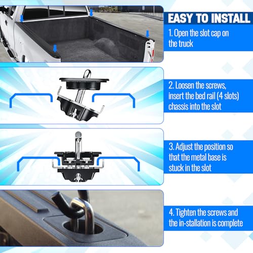 Parfyter Retractable Truck Bed Tie Down Anchors with Raised Fit D-Ring, 4 Pack - Compatible with 2015-2025 Ford F-150, 2017-2025 F-250/F-350 Super Duty & Raptor, Secure Cargo Hooks for Truck Box - Image 5