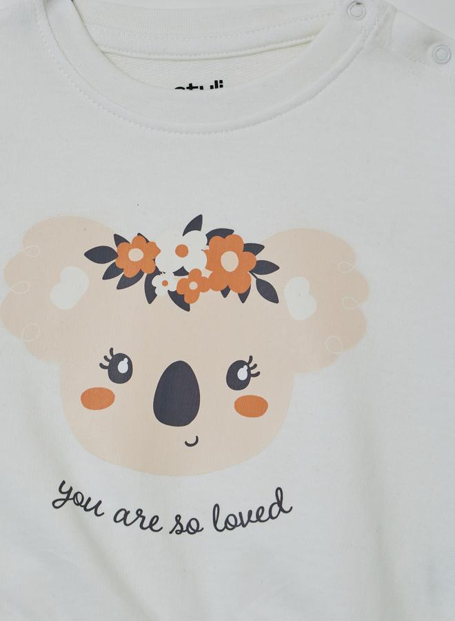 Styli Baby Girl Off-White Graphic Sweatshirt with Shoulder Snap - Image 3