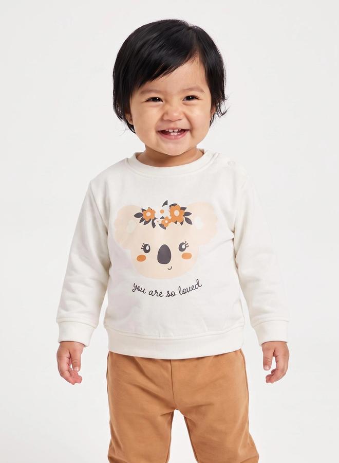 Styli Baby Girl Off-White Graphic Sweatshirt with Shoulder Snap - Image 1