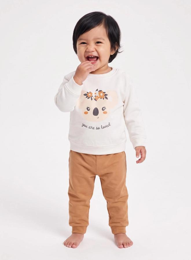 Styli Baby Girl Off-White Graphic Sweatshirt with Shoulder Snap - Image 2