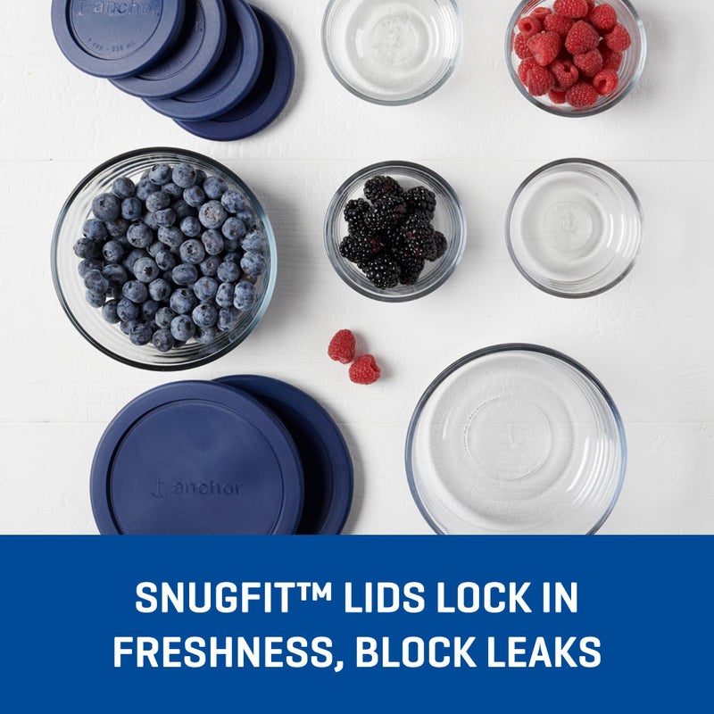 Anchor Hocking 12 Piece Glass Storage Containers with Lids (6 Glass Food Storage Containers & 6 Navy Blue SnugFit Lids) - Image 2