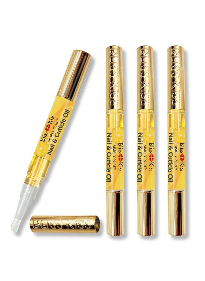 Bliss Kiss Crisp Fragrance 4 Nail Oil Cuticle Pens w/Vitamin E & Jojoba⏤Nail Strengthener Nail Growth Treatment for Brittle Peeling Breaking Thin Nails  - Image 1