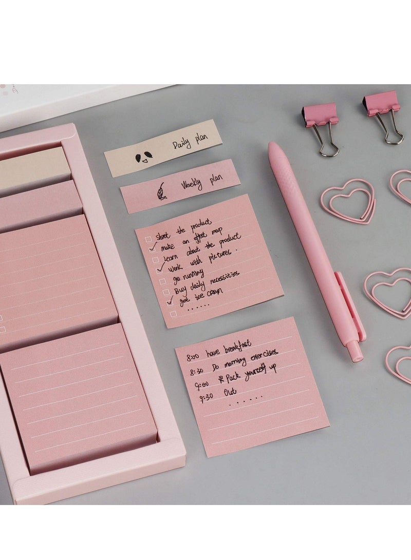 Generic Pink Sticky Notes Set, Portable Macaron Sticky Notes, 240 Sheets Lined Pastel Sticky Note Pads , Self-Stick Index Tabs Flag Organizer for Planner, Journal, Calendar, School, Office Supplies (Pink)  - Image 4