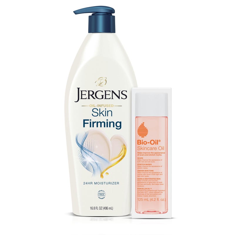 Jergens Skin Firming Lotion Dry to Extra Dry Skin (16.8 Oz) + Bio-Oil (4.2 Fl Oz), Collagen and Elastin Moisturizer, Tightening Cream for Body, Smoothes and Tones, Dermatologist Tested - Image 1