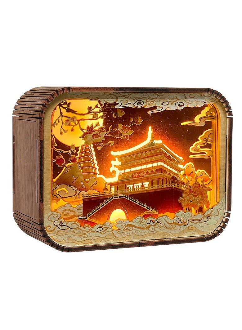 general Dunhuang wood carving lamp creative gifts retro cultural gifts bedside, living room, bedroom, office, dining room, 3D night light decorative ornament table lamp paper carving lamp-xi'an-bell tower - Image 1