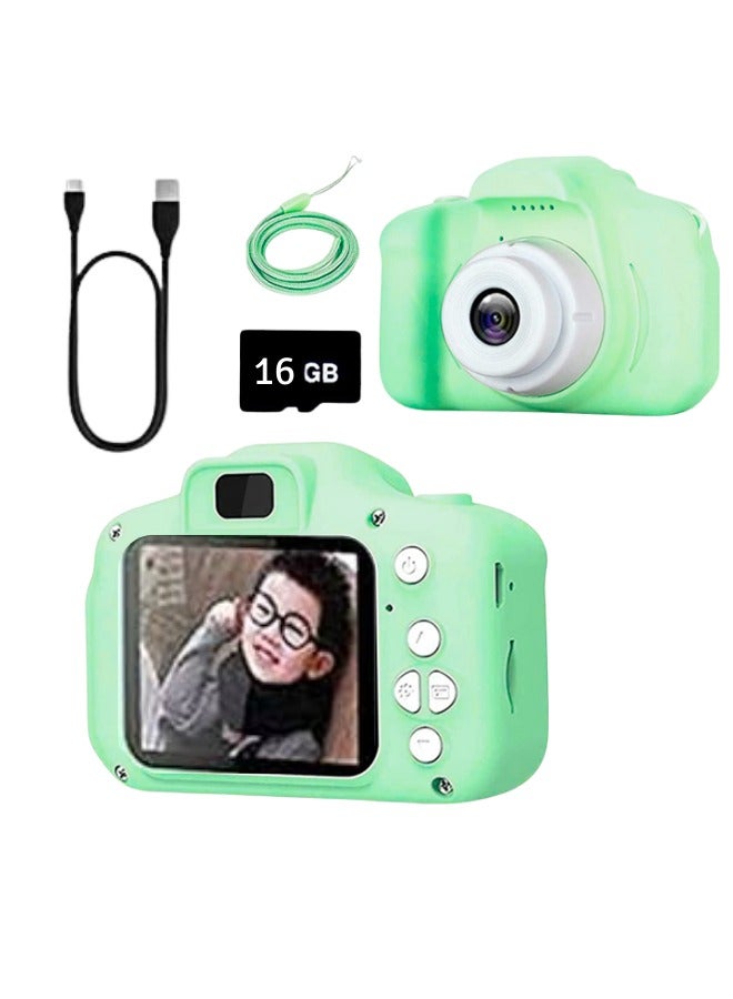 Mini Children LCD 2-Inch HD Digital Camera Video Photo Recorder Kids Toy Gift Includes 16GB TF Card  – Green - Image 1