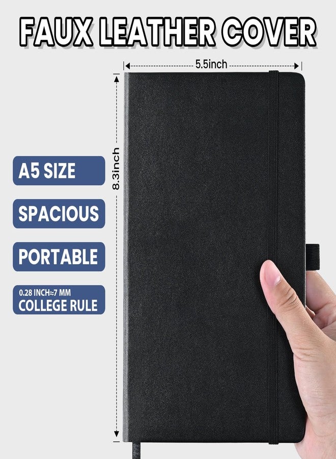 SUIN Lined Journal Notebook, Leather Hardcover Journal for Work, School, Travel, 100 GSM Paper, 160 Pages, 5.5x8.3 Inch, College Ruled, Black, 1-Pack - Image 2