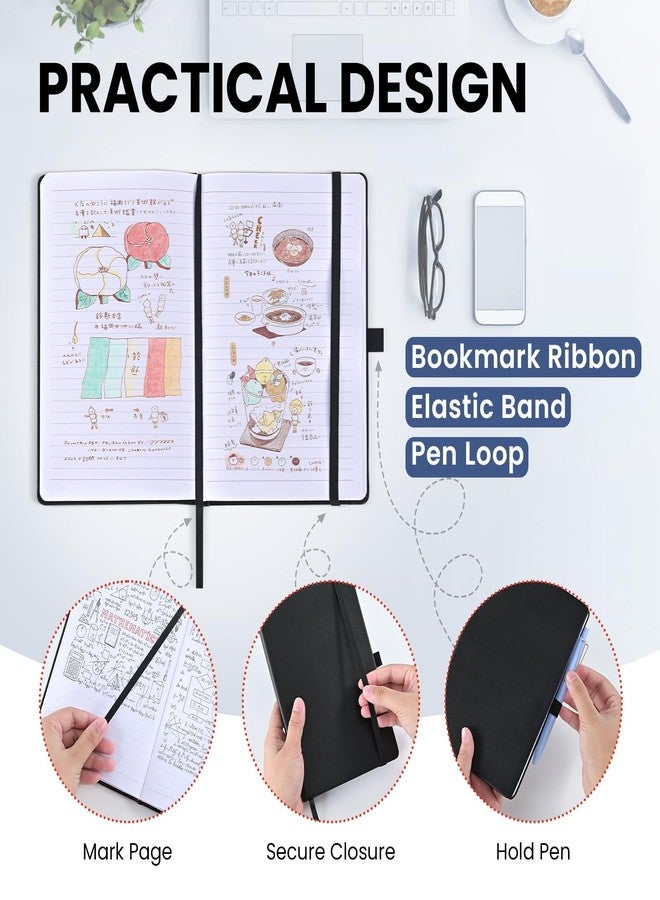 SUIN Lined Journal Notebook, Leather Hardcover Journal for Work, School, Travel, 100 GSM Paper, 160 Pages, 5.5x8.3 Inch, College Ruled, Black, 1-Pack - Image 4