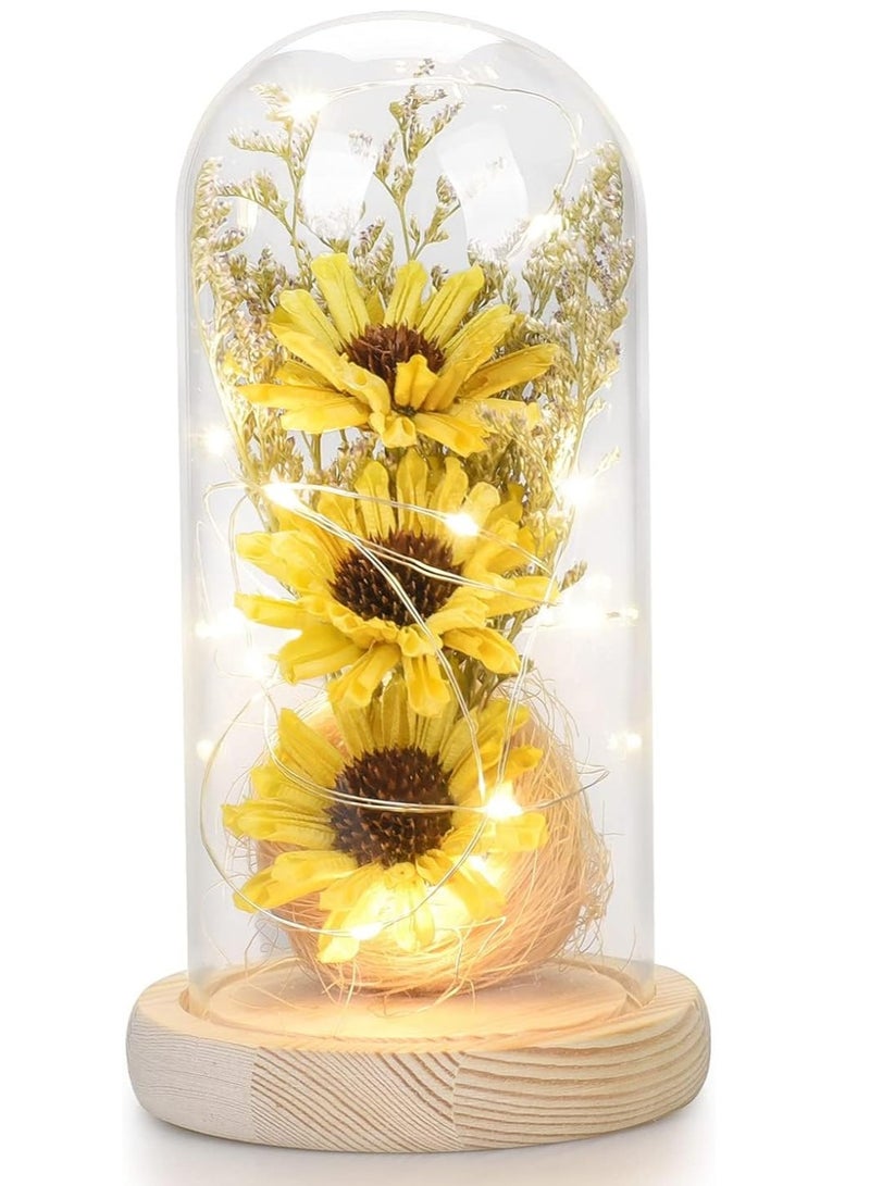 SYOSI هدايا عباد الشمس للنساء، مصباح LED مسحور، صناعي في قبة زجاجية، نساء أبديات في عيد الأم، الذكرى السنوية، عيد الميلاد (أصفر) - Image 1