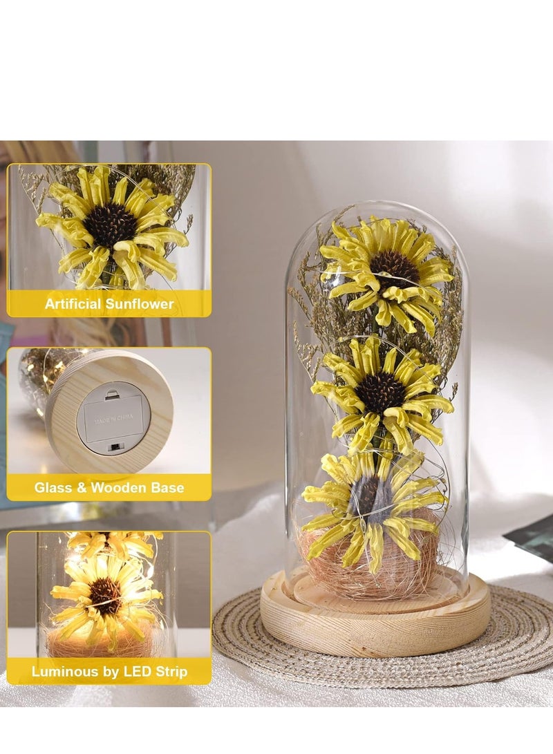 SYOSI هدايا عباد الشمس للنساء، مصباح LED مسحور، صناعي في قبة زجاجية، نساء أبديات في عيد الأم، الذكرى السنوية، عيد الميلاد (أصفر) - Image 3