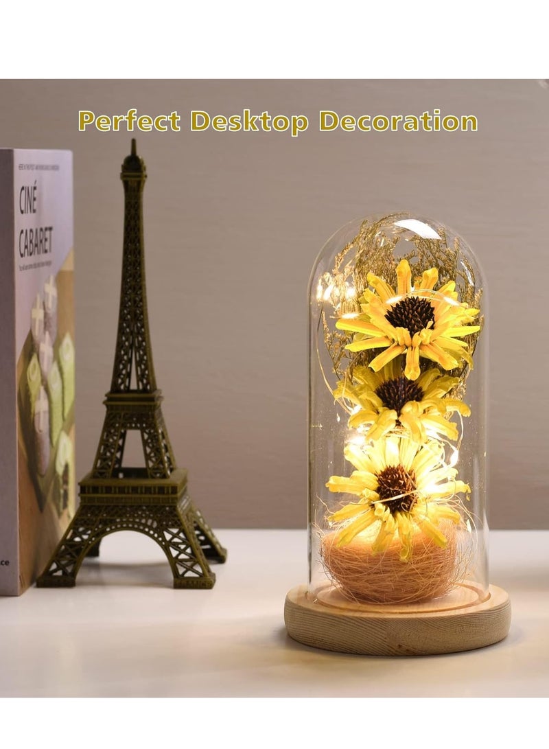 SYOSI هدايا عباد الشمس للنساء، مصباح LED مسحور، صناعي في قبة زجاجية، نساء أبديات في عيد الأم، الذكرى السنوية، عيد الميلاد (أصفر) - Image 5